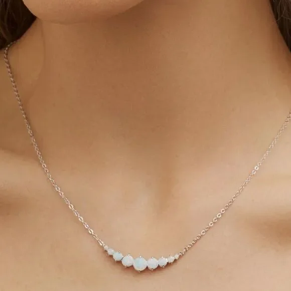 NEW 18K White Gold Plated Elegant Silver Opal Necklace