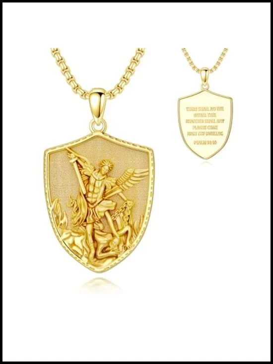 St Michael 14K Gold Plated Catholic Pendant Necklace Religious Amulet