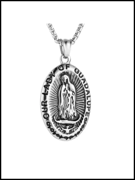 Stainless Steel Blessed Mother Mary Our Lady of Guadalupe Pendant Necklace with