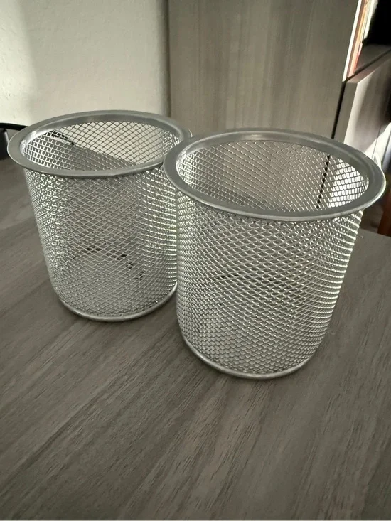 Set of two metal pen and pencil holders
