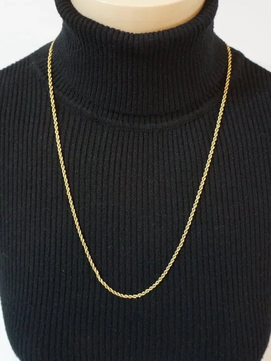 Real 14K Yellow Gold Rope Chain Necklace 24