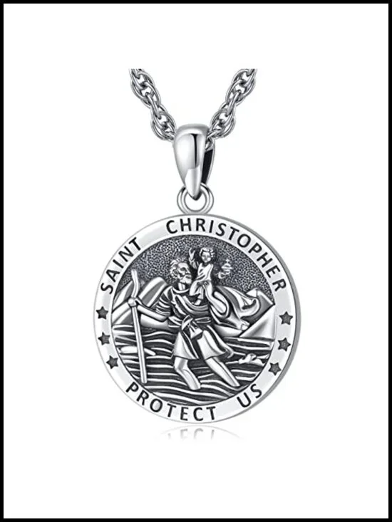 Saint Christopher Medal Necklace S925 Sterling Silver Patron Protection Pendant