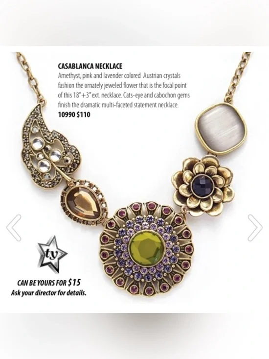 Park Lane Casablanca Necklace 10990 Statement Floral Austrian Crystal Amethyst