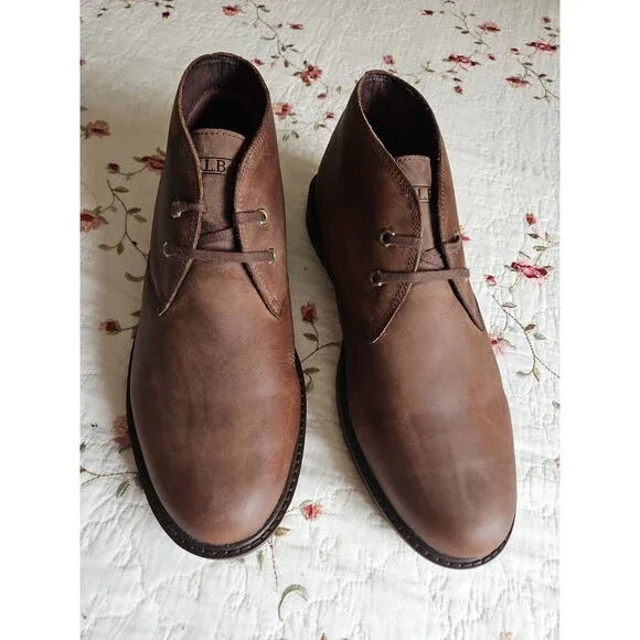 LL Bean Stonington Chukka Boots Brown Oiled Leather 511441 Sz 14 NEW