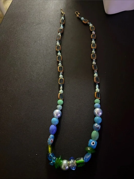 Handcrafted Blue & Green Beaded Necklace - Women Jewelry