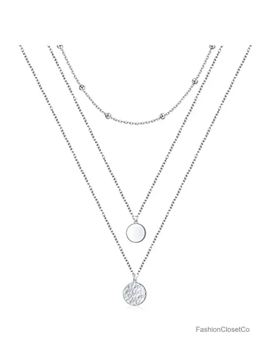 S925 Sterling Silver Layered Triple Necklace Dainty Pendant Jewelry Women