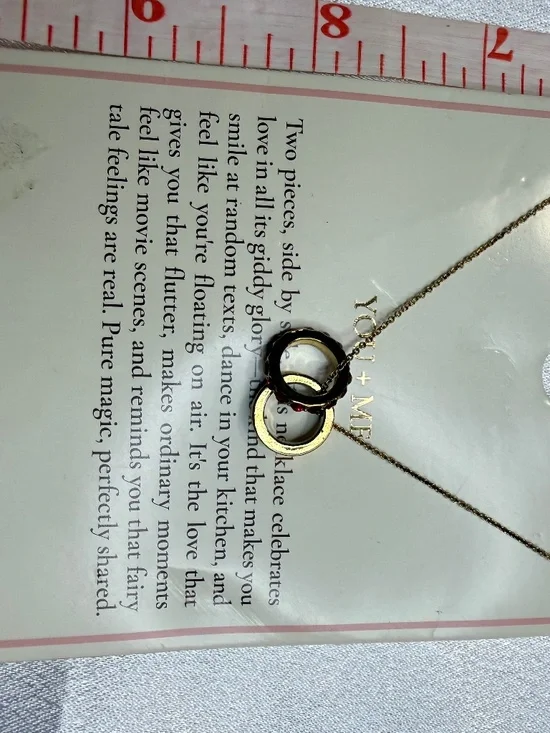 Tiny Tags You + Me Necklace 14K Gold Ion Plated LOVE Red Stones 16-18