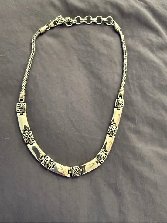 Brighton Tribeca Silver Rectangle Link Choker Necklace