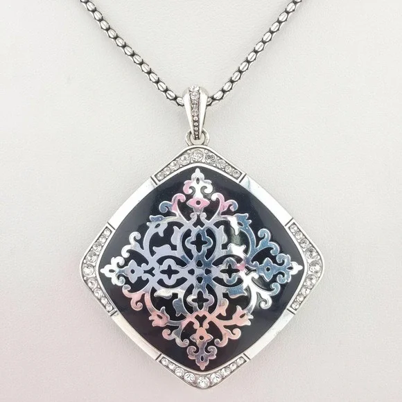 BRIGHTON 'Shadow Play' Necklace Reversible Intricate Scrollwork Silver Plate 19