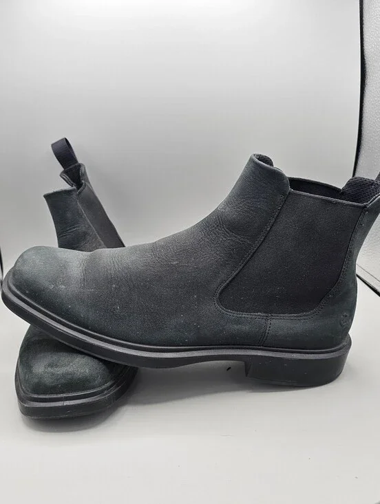 Ecco Helsinki 2 Double Gore Chelsea Boot Nubuck Black Square Toe Men 10 Slip On