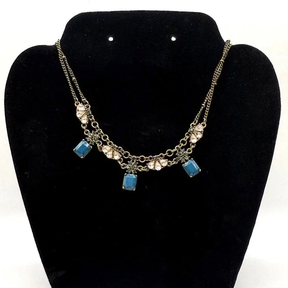 Vintage Blue Glass Drop Necklace – Antique Style Statement‎ Jewelry