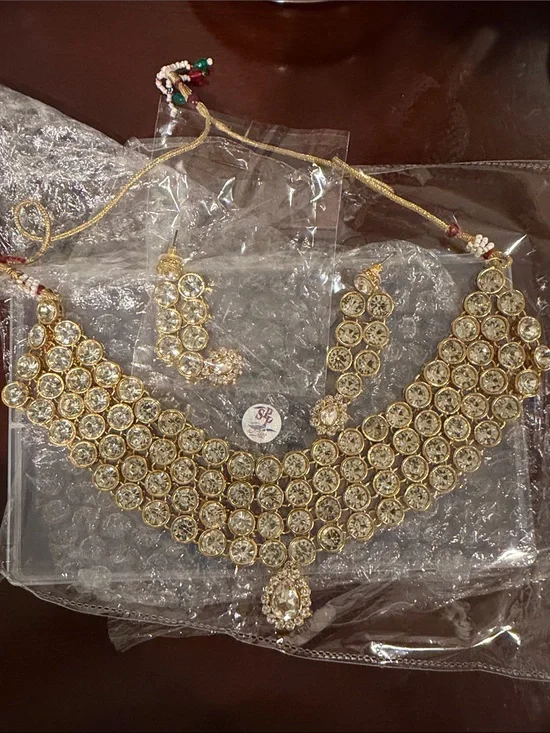 Gold-Tone Crystal Kundan Choker Necklace Set - Women Jewelry