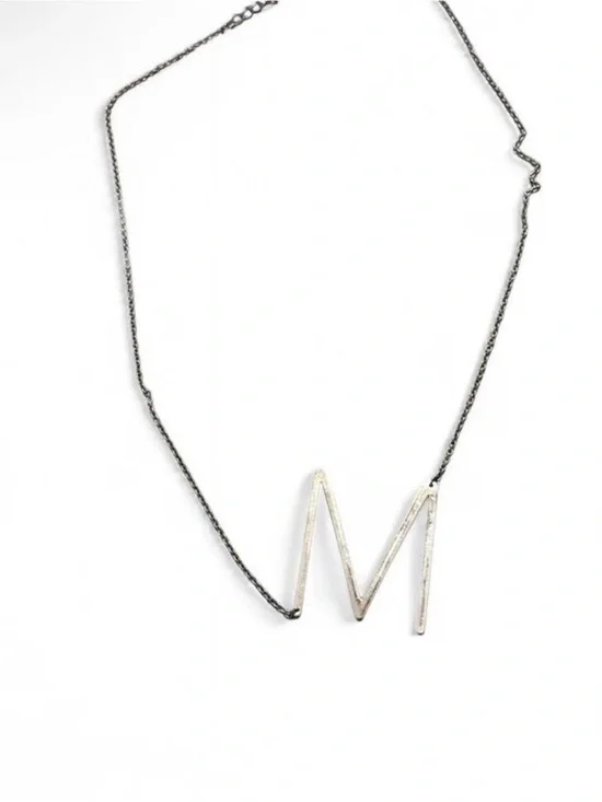 Silver Initial 'M' Pendant Necklace - Minimal Letter Charm