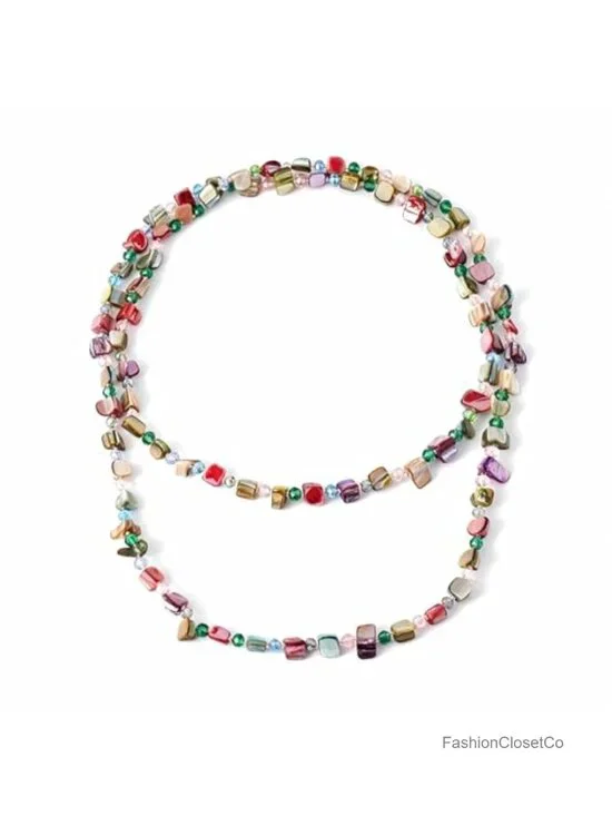 Boho Handmade Irregular Beaded Long Necklace Chunky Statement Jewelry