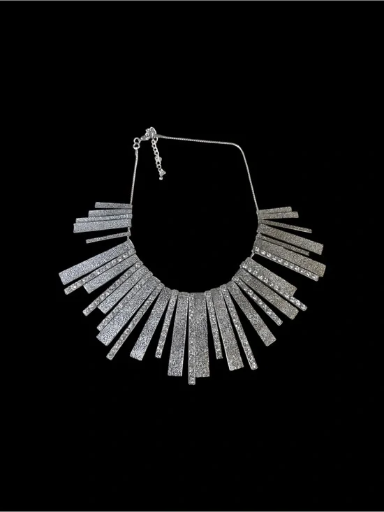 Silver Statement Fringe Bib Necklace - Women Jewelry