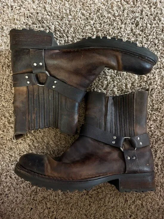 RJ Colt Minor Harness Pull On Boots Men's Sz 10.5 Brown Leather Motorcycle Biker