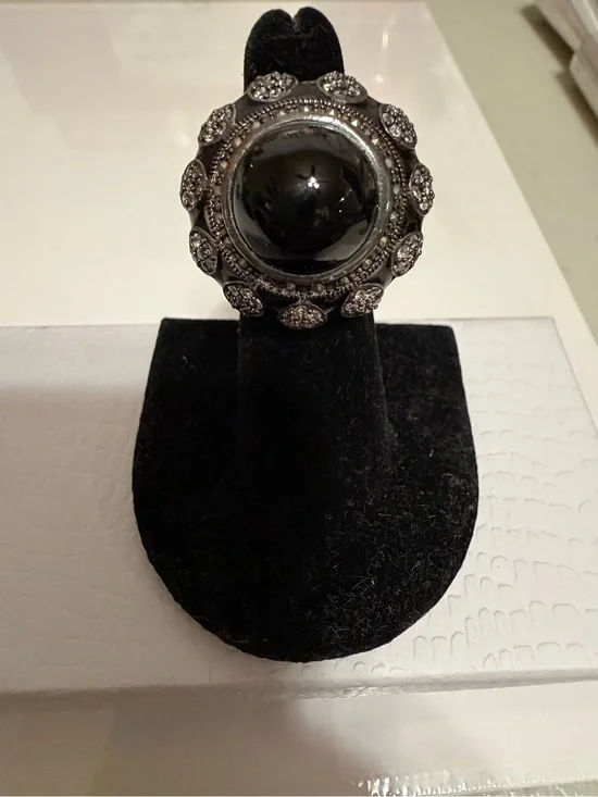 Art Deco Vintage marcasite with black Onyx sterling silver cocktail ring