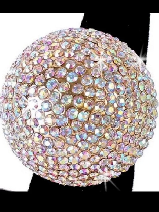 Statement aurora borealis Crystal cz rhinestone Pave Silver Dome Cocktail Ring