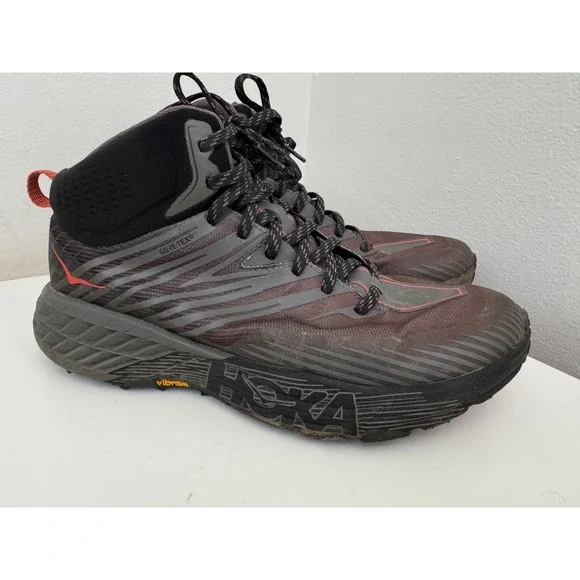 Hoka One One Speedgoat Mid 2 GTX Mens Hiking Boots Grey Black 1106532 ADGG 10