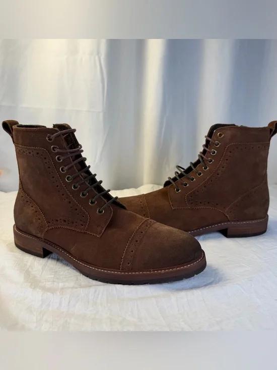Aston Grey Kongal Men's sz9.5 Brown Suede Leather Cap-Toe Lace-Up AnkleBoots NEW