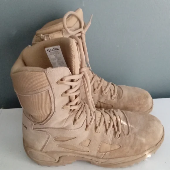 Reebok‎ Men's Desert Tan Tactical Combat Boots Lace Up Side Zip Sz 11