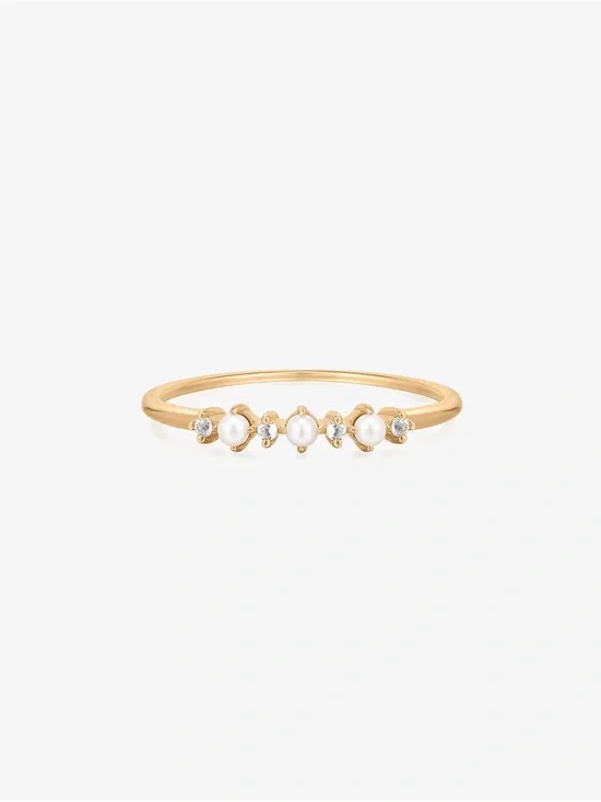 Delicate Gold Pearl & Crystal Stacking Ring