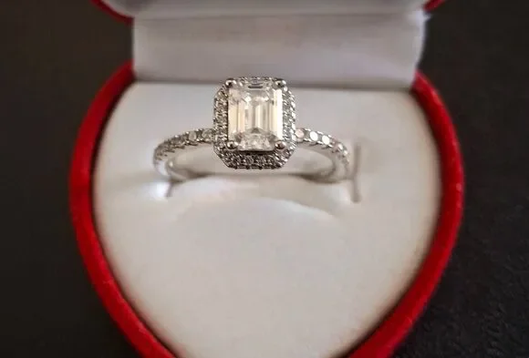 CERTIFIED GRA 2Ct. Emerald & Round Cut Halo Genuine Moissanite Engagement Ring 8