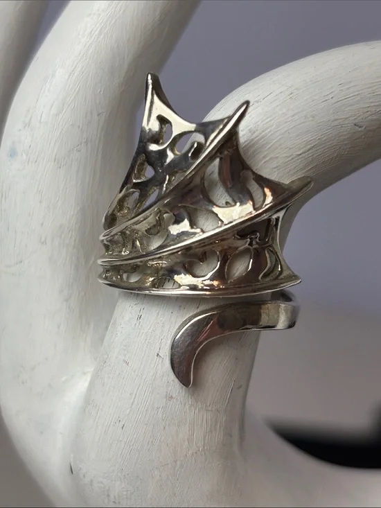 Intricate Sterling Silver Dragon Wing Dragon Tail Wrap Ring