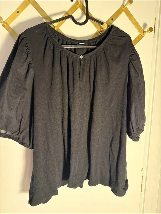 Old Navy Black Peasant Blouse with Short Puff Sleeves