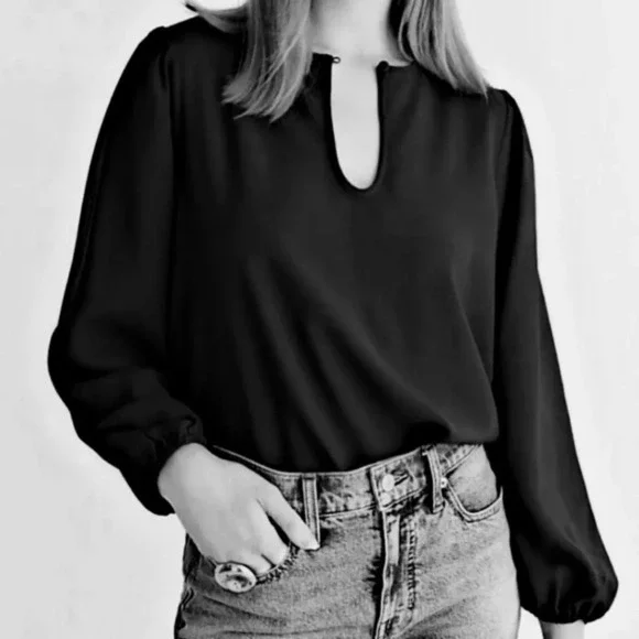J.Crew Shirt Black Puff Sleeve Satin Back Crepe Size Tall Small
