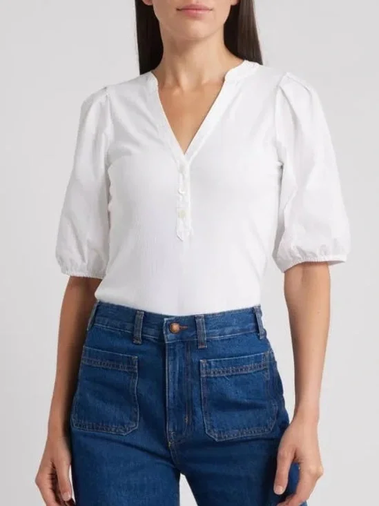 Madewell Puff-Sleeve Drop-Shoulder Knit Top White Small NWT