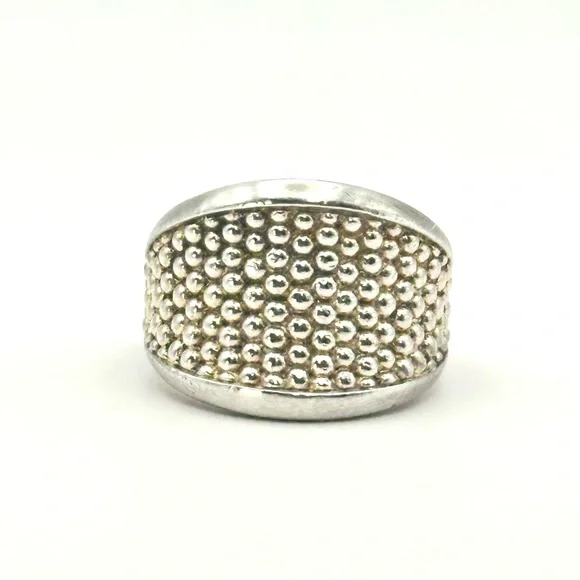 Lagos Signature Caviar Sterling Silver Beaded Concave Ring Size 7