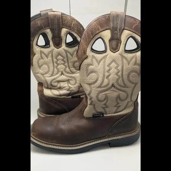 Mens Wolverine‎ Composite Toe Brown Beige Rancher Leather Boots W211130 Size 9