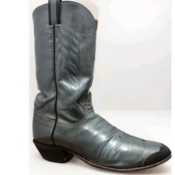 VTG Tony Lama Black Label Mens Size 11B Metallic Grey Western Cowboy Boots