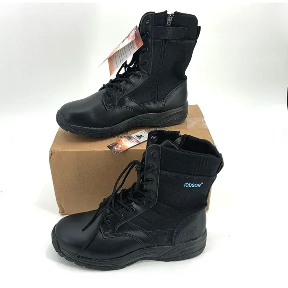 IODSON Men's‎ Black Lace Up Side Zip Combat Boots Size 9.5