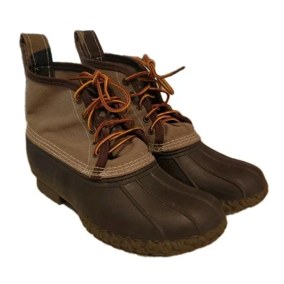 LL Bean Canvas Duck Boots Mens 7.5M Women's 9.5 Tan Camo Classic USA Limited Ed‎