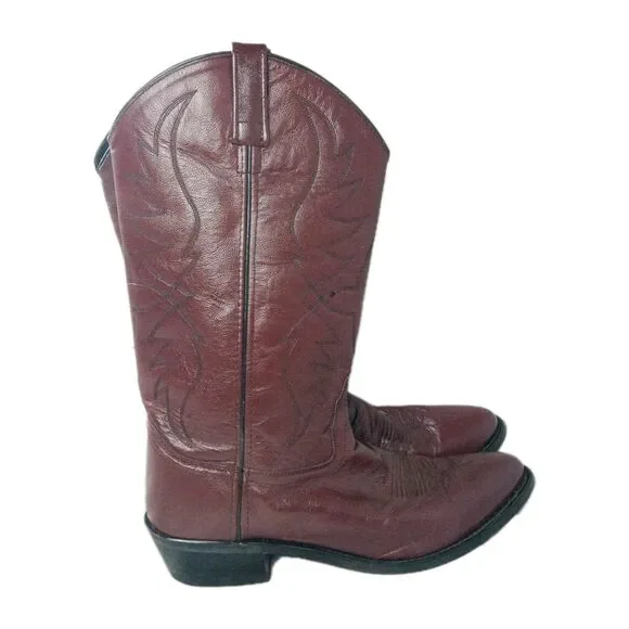Old West Cowboy Boots Men’s Size 11 D Burgundy Wine Leather SCM7013