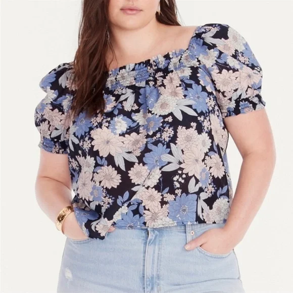 J. Crew Squareneck Puff-Sleeved Top in Zinnia Floral Size S