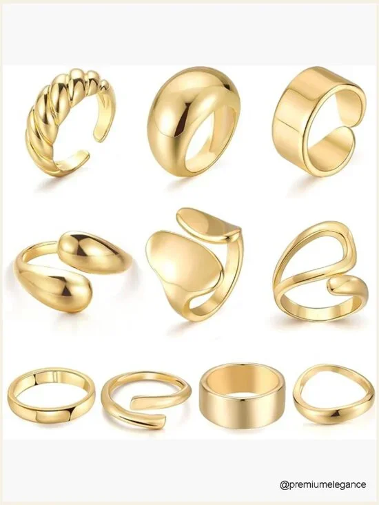 10 PCS Gold Stacking Rings Set - 18K Gold Plated Chunky Statement Ring Pack