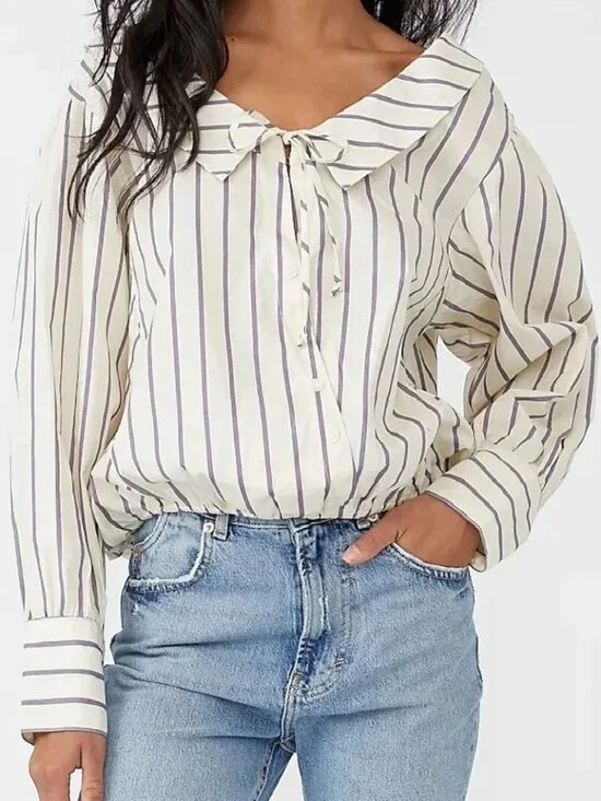 NWT Free People Lookin' for A Love ivory purple striped  button up tie top