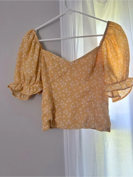Abercrombie Yellow Floral Puff Sleeve Women’s Top Size XS