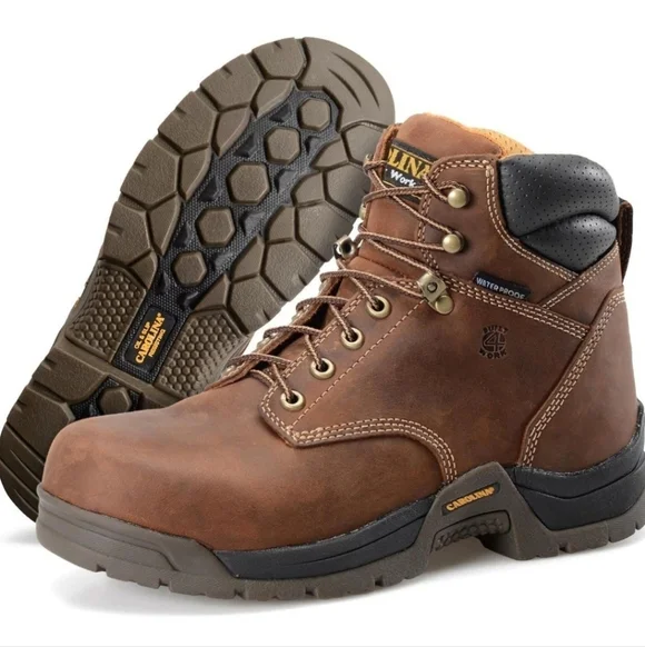 Carolina Waterproof Steel Toe Work Boots Brown Leather Lace Up Mens