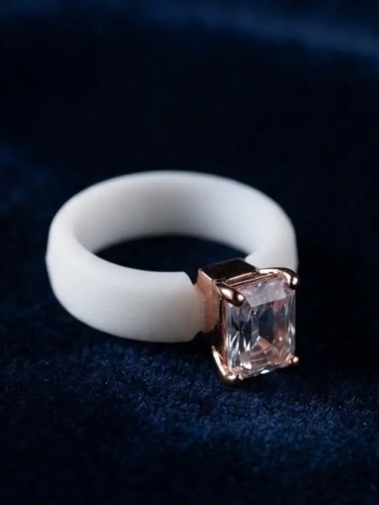 White rubber Ring with Rose Gold CZ Setting