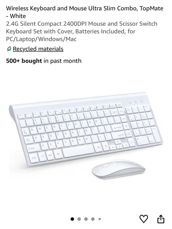 Wireless Ultra-Slim White Keyboard and Mouse Combo