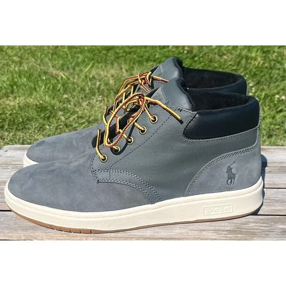 Polo Ralph Lauren Shoes Mens Size 9‎ Gray Sneaker Boot Leather Mid Top BO-LCB