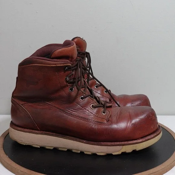 Red Wing Traction Tred Lite Safety Toe Boots Men 11 Brown Leather Steel Toe Work