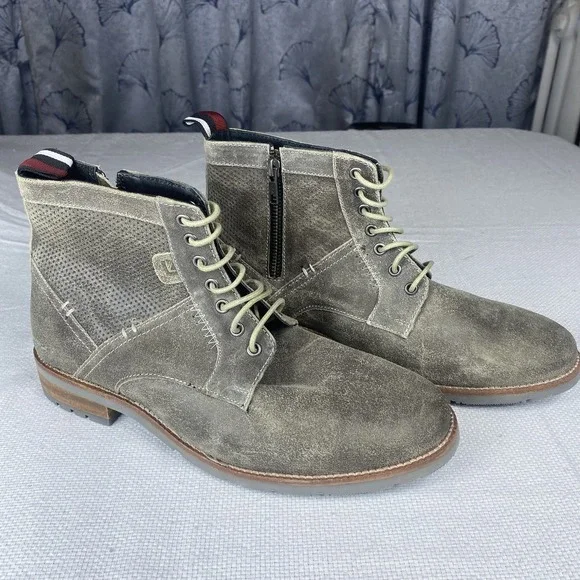 Ben Sherman Boots Shoes Mens Size 7.5 Gray Suede Leather Lace Up Zip Casual New