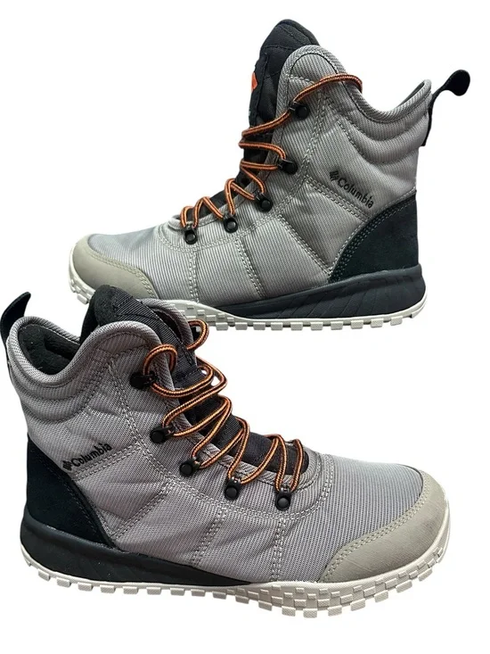 Columbia Men's waterproof Gray and Black Hiking Boots with Orange Accents size 8