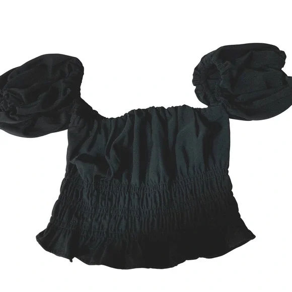 Abercrombie & Fitch Smocked Puff Sleeve Top‎ Small Black Regencycore boho Gothic