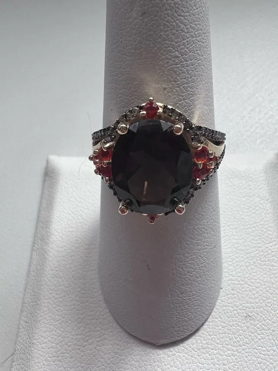 14K Yellow Gold Mexico Smoky Quartz Orange Gemstone Cocktail Ring Size 8
